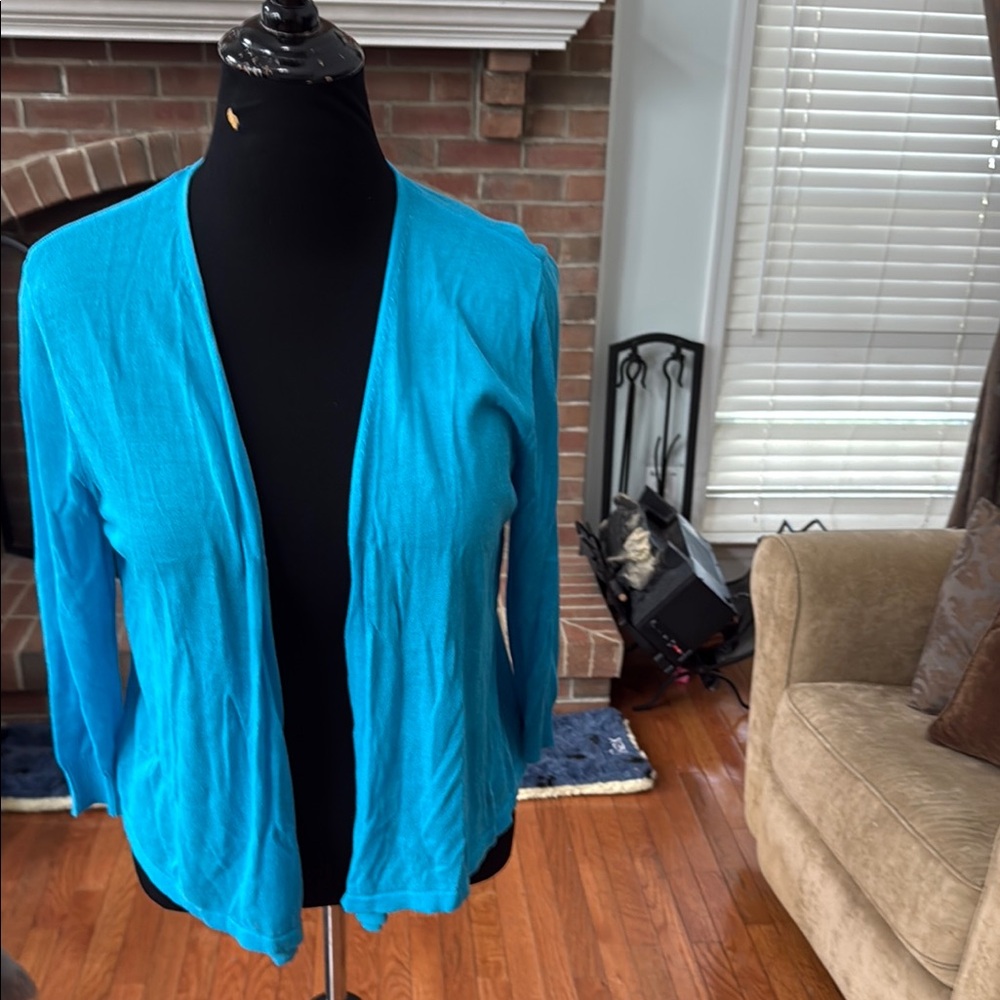 Chico's Blue Cardigan Sweater Lightweight Open-Front